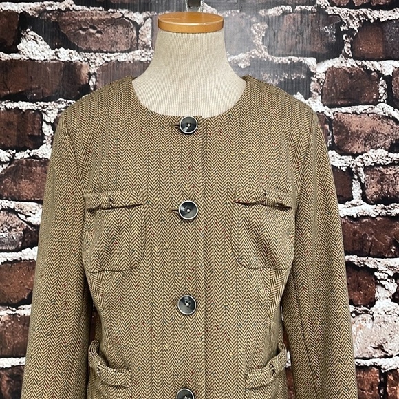 Cabi Penny Blazer Herringbone Brown Tan Bows Pockets Size Medium 3170 - Picture 8 of 17